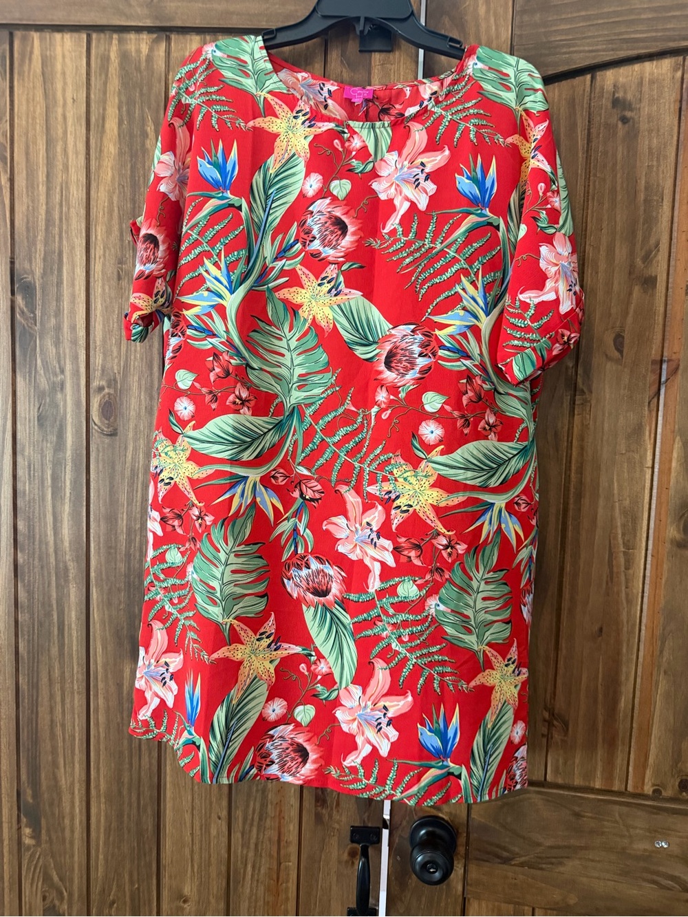 Caroline Hill tropical red shift dress